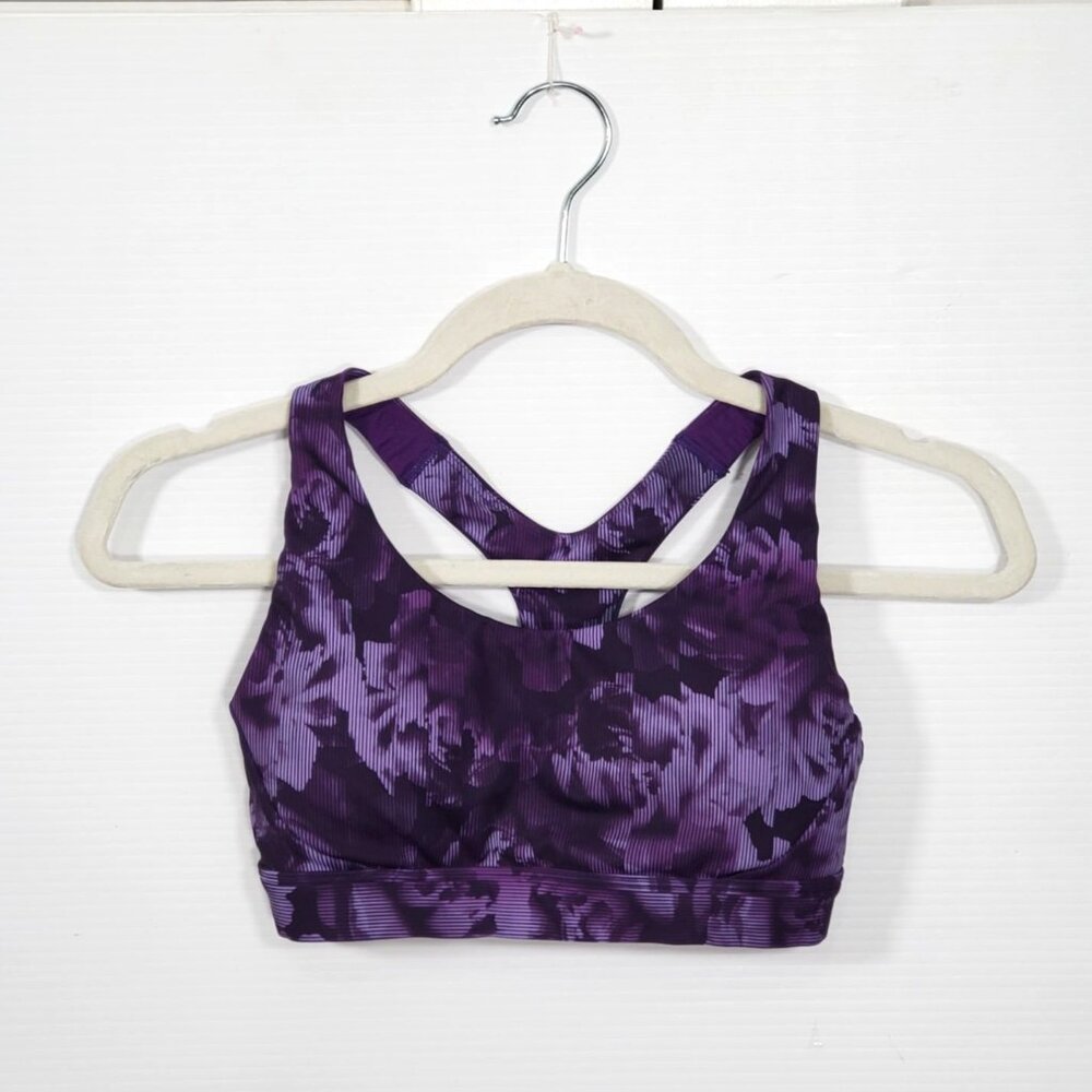 Athleta Women's Purple Floral Ultimate High Impact Sports Bra  XS 1364